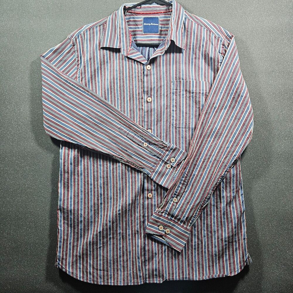 Tommy Bahama Striped Button Shirt Men’s L Silk Cotton Long Sleeve